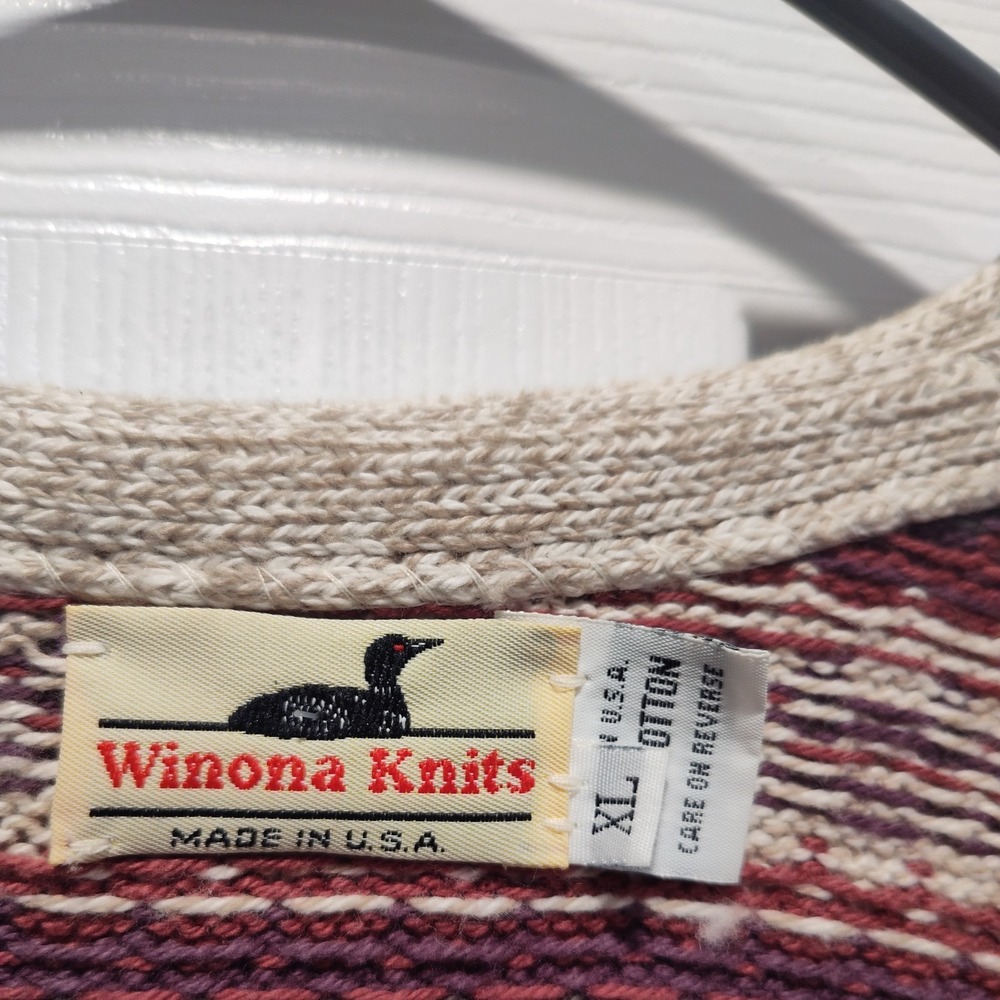 Vintage 90s Winona Knits Cotton Pattern Multicolor Sweater Vest Sz XL USA Made - Picture 3 of 6